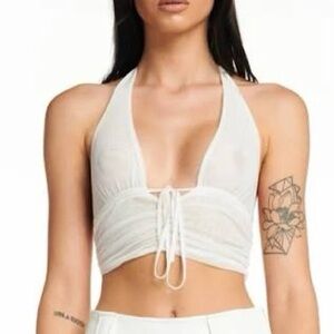 IAMGIA Carmel Crop Top White Sheer Mesh Halter Tie I.AM.GIA triangle festival